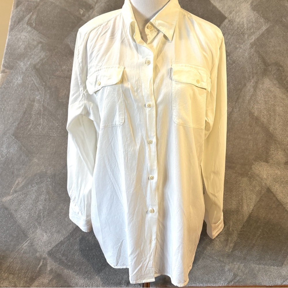 Lauren Ralph Lauren Cream Button Down Shirt with Double Front Pockets Sz L